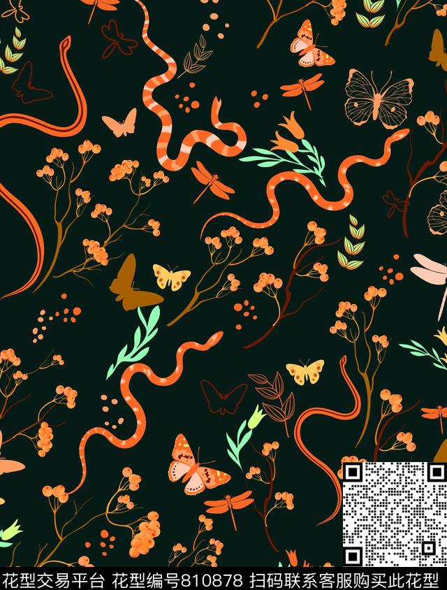 蛇动物趣味传统印花华亿平台下载（图片编号: 810878） - 瓦栏（Walan）