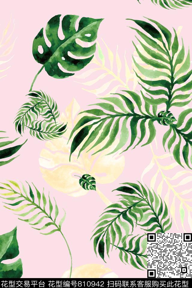 棕榈叶热带中国风传统印花华亿平台下载（图片编号: 810942） - 瓦栏（Walan）