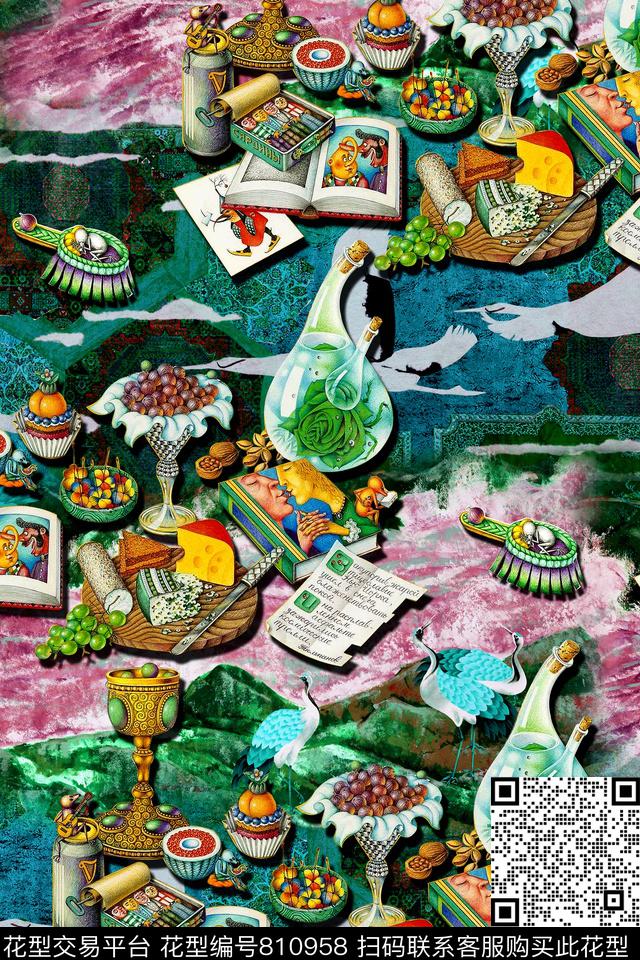 休闲手绘器皿数码印花华亿平台下载（图片编号: 810958） - 瓦栏（Walan）