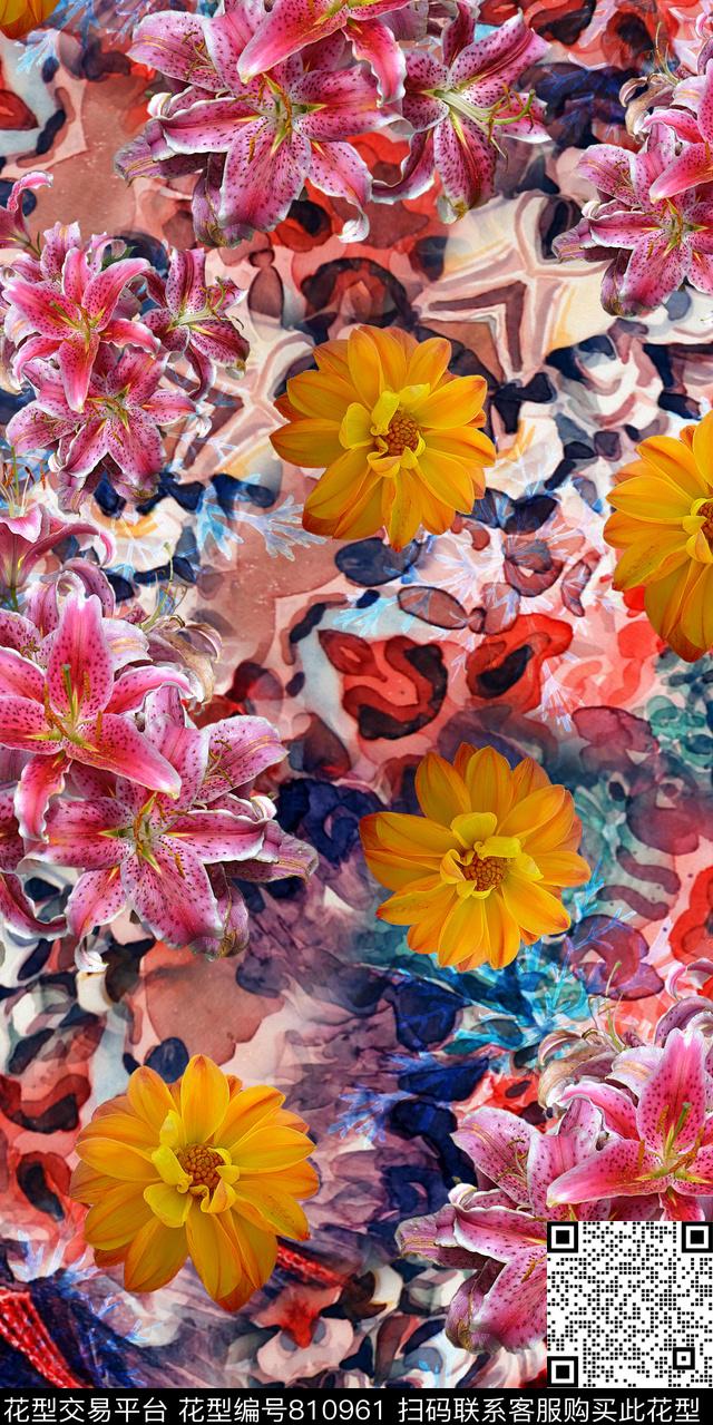 玫瑰花小雏菊数码印花华亿平台下载（图片编号: 810961） - 瓦栏（Walan）