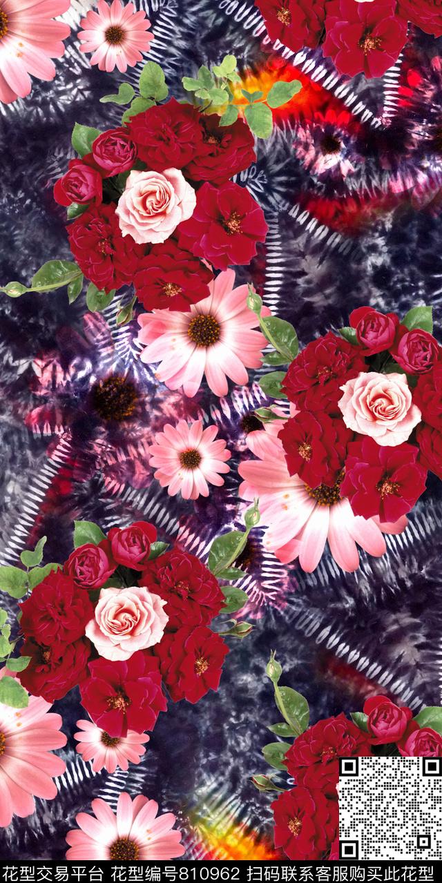 雏菊玫瑰玫瑰花数码印花华亿平台下载（图片编号: 810962） - 瓦栏（Walan）