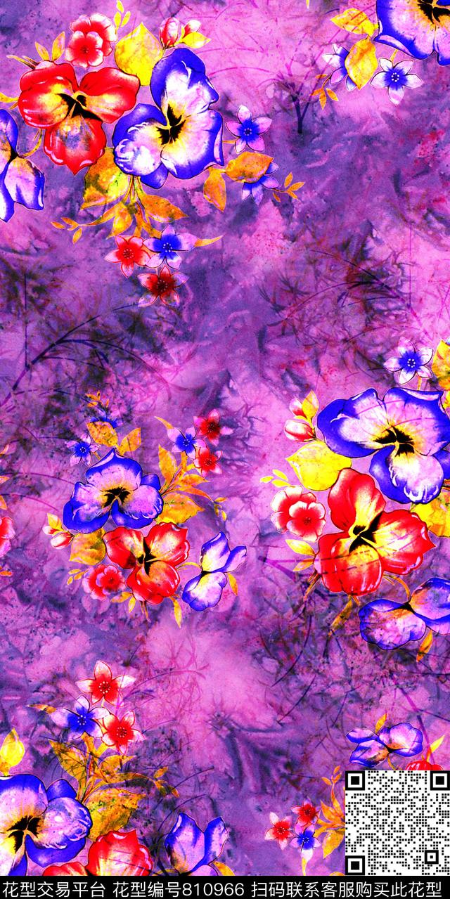 三色堇罂粟花数码印花华亿平台下载（图片编号: 810966） - 瓦栏（Walan）
