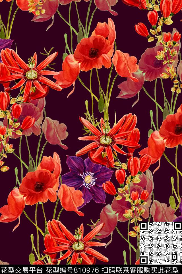 时尚手绘水彩数码印花华亿平台下载（图片编号: 810976） - 瓦栏（Walan）