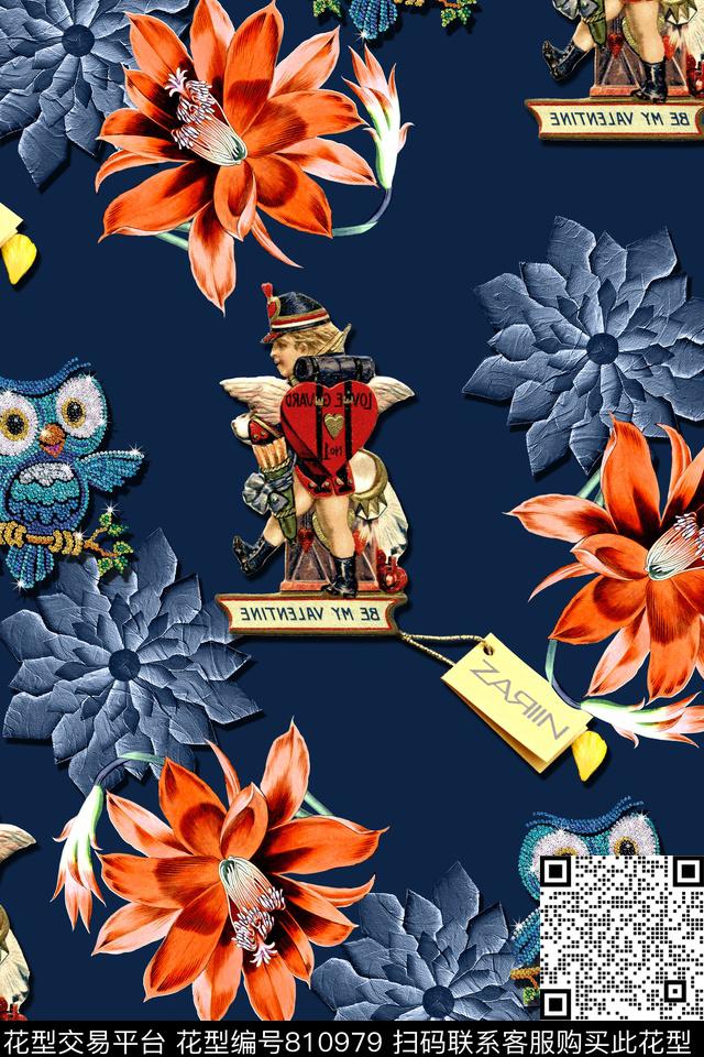 休闲人物花卉数码印花华亿平台下载（图片编号: 810979） - 瓦栏（Walan）