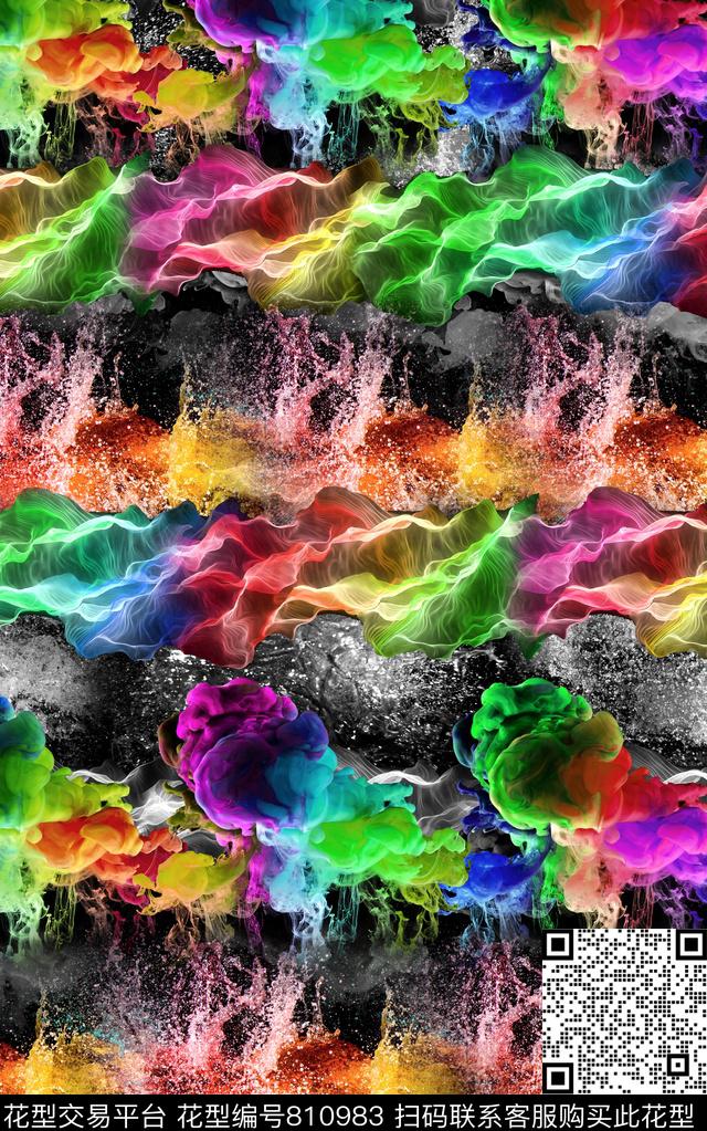 抽象条纹炫彩数码印花华亿平台下载（图片编号: 810983） - 瓦栏（Walan）