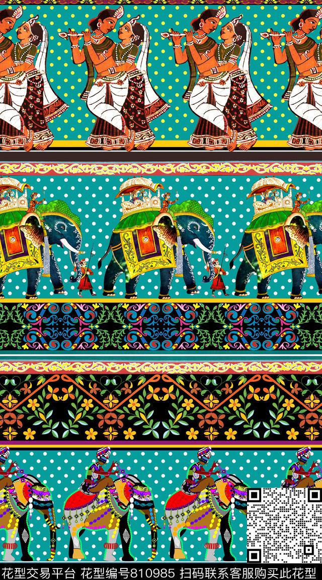 民族风人物大象数码印花华亿平台下载（图片编号: 810985） - 瓦栏（Walan）