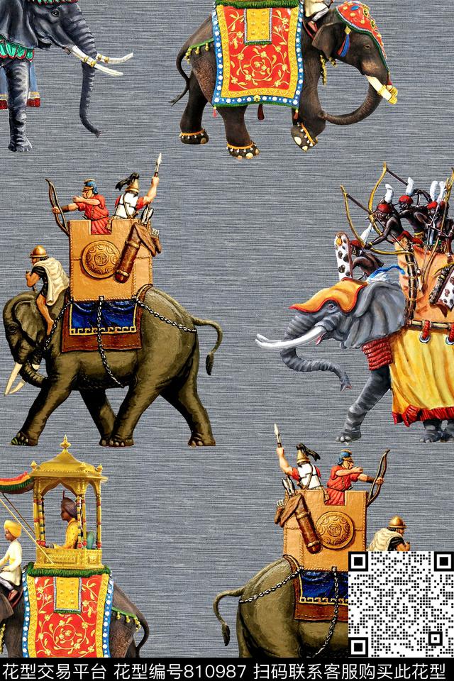休闲手绘大象数码印花华亿平台下载（图片编号: 810987） - 瓦栏（Walan）