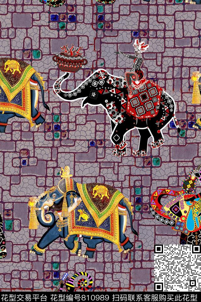 休闲几何大象数码印花华亿平台下载（图片编号: 810989） - 瓦栏（Walan）