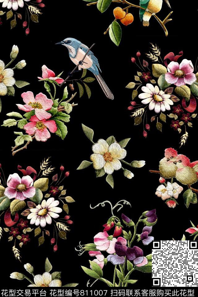 民族风刺绣花卉数码印花华亿平台下载（图片编号: 811007） - 瓦栏（Walan）