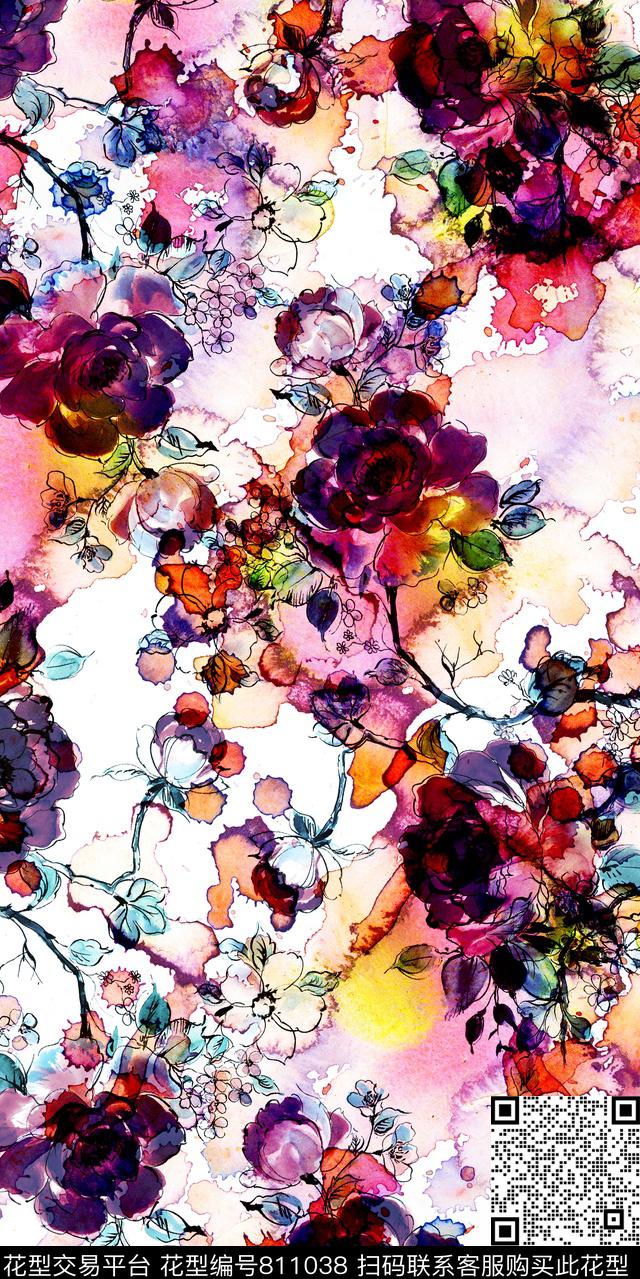 花朵花卉乱花数码印花华亿平台下载（图片编号: 811038） - 瓦栏（Walan）