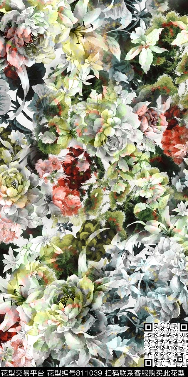 花朵花卉乱花数码印花华亿平台下载（图片编号: 811039） - 瓦栏（Walan）