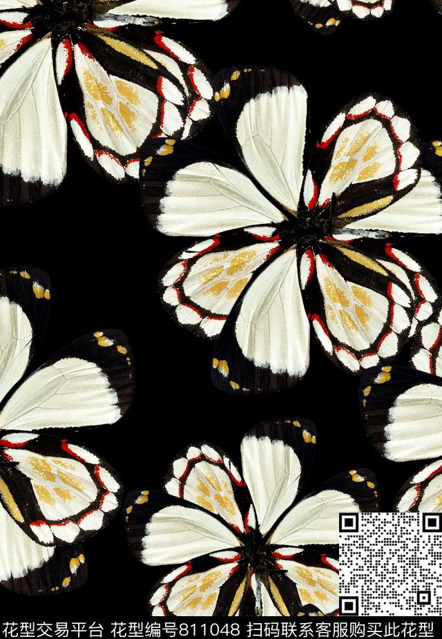 抽象蝴蝶花卉时尚数码印花华亿平台下载（图片编号: 811048） - 瓦栏（Walan）