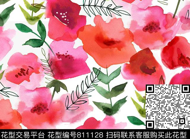 玉兰花牡丹花卉数码印花华亿平台下载（图片编号: 811128） - 瓦栏（Walan）