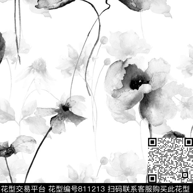 大花罂粟花花卉数码印花华亿平台下载（图片编号: 811213） - 瓦栏（Walan）