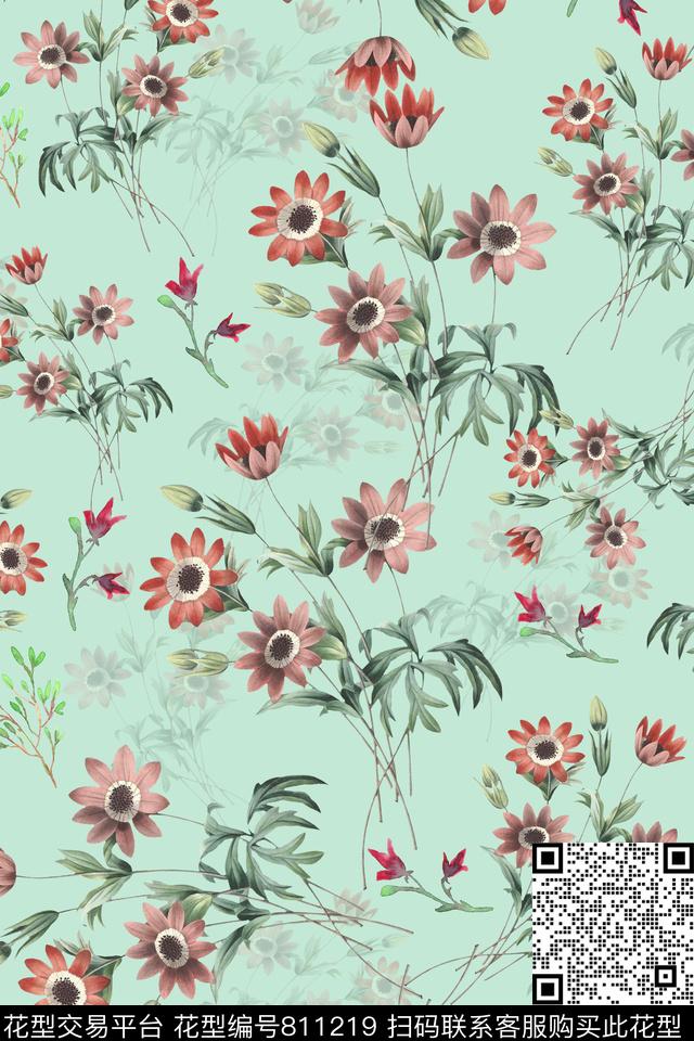 花朵小碎花雏菊数码印花华亿平台下载（图片编号: 811219） - 瓦栏（Walan）