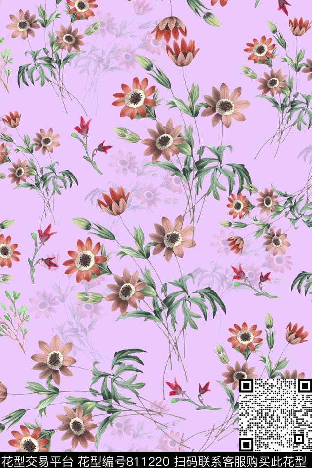 花朵小碎花雏菊数码印花华亿平台下载（图片编号: 811220） - 瓦栏（Walan）
