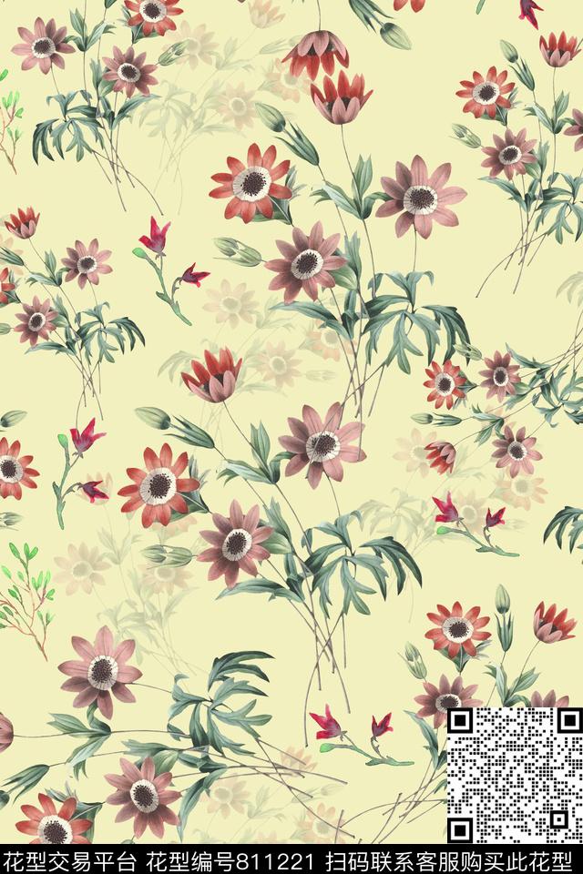 花朵小碎花雏菊数码印花华亿平台下载（图片编号: 811221） - 瓦栏（Walan）
