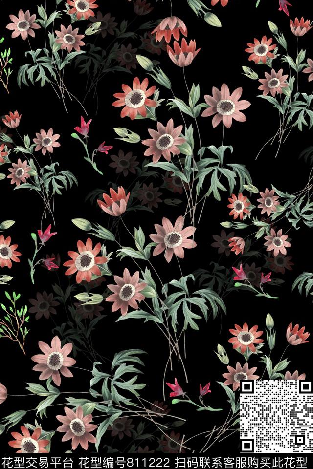 花朵小碎花雏菊数码印花华亿平台下载（图片编号: 811222） - 瓦栏（Walan）