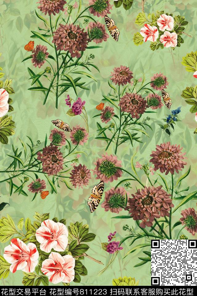 百合花朵雏菊数码印花华亿平台下载（图片编号: 811223） - 瓦栏（Walan）