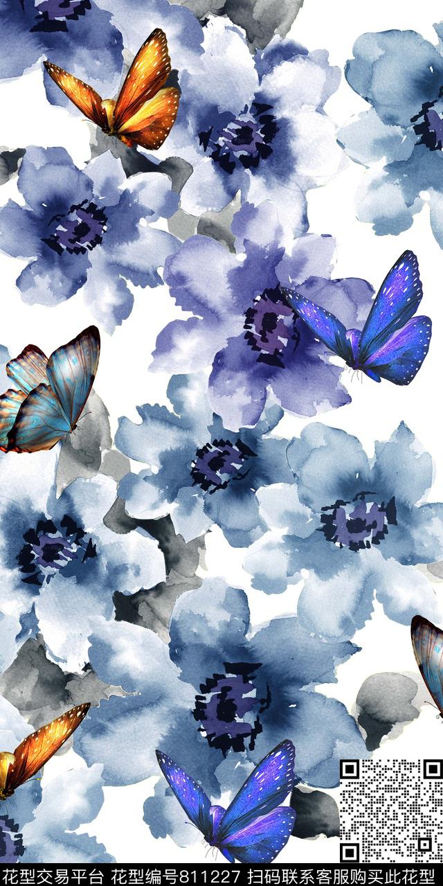 散花花朵花卉数码印花华亿平台下载（图片编号: 811227） - 瓦栏（Walan）