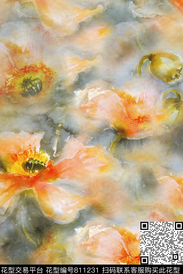 花瓣花卉花朵数码印花华亿平台下载（图片编号: 811231） - 瓦栏（Walan）