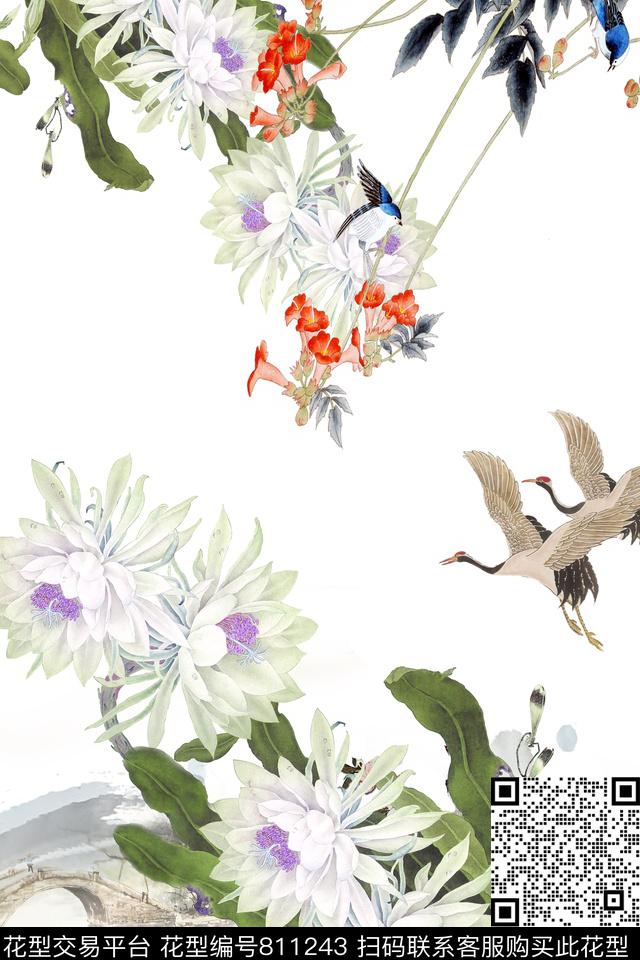 花卉鸟菊花数码印花华亿平台下载（图片编号: 811243） - 瓦栏（Walan）