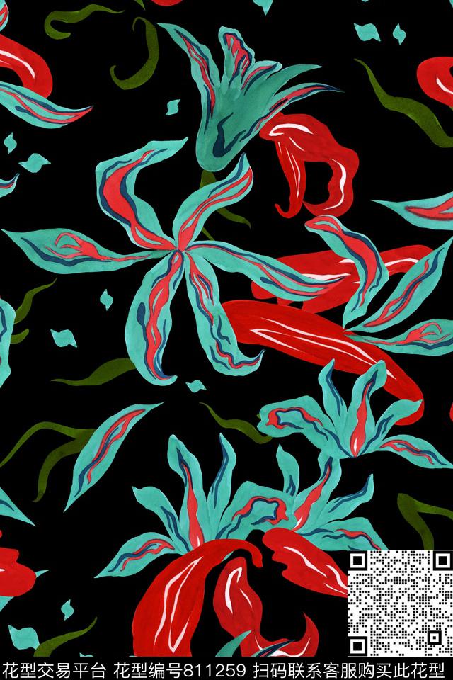 艺术手绘水彩花卉数码印花华亿平台下载（图片编号: 811259） - 瓦栏（Walan）