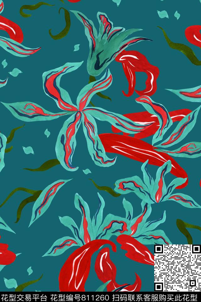 艺术手绘水彩花卉数码印花华亿平台下载（图片编号: 811260） - 瓦栏（Walan）