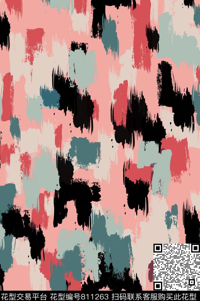 笔触肌理迷彩数码印花华亿平台下载（图片编号: 811263） - 瓦栏（Walan）