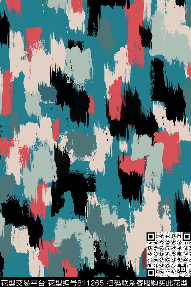 笔触肌理迷彩数码印花华亿平台下载（图片编号: 811265） - 瓦栏（Walan）