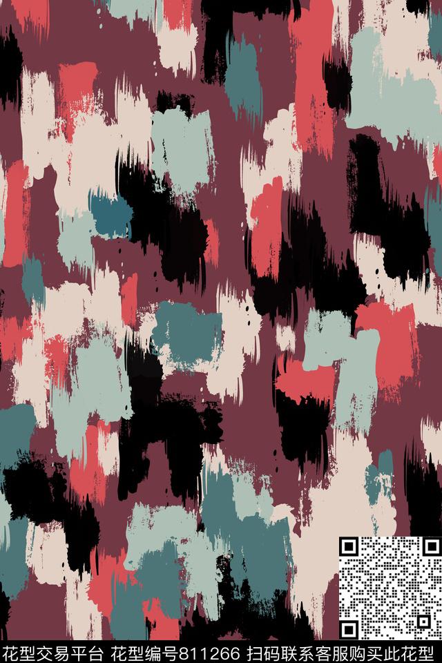 笔触肌理迷彩数码印花华亿平台下载（图片编号: 811266） - 瓦栏（Walan）