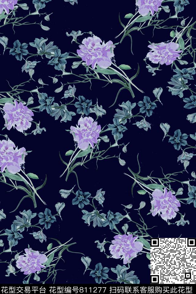摇曳花卉花朵数码印花华亿平台下载（图片编号: 811277） - 瓦栏（Walan）