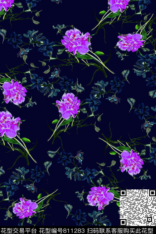 摇曳花卉花朵数码印花华亿平台下载（图片编号: 811283） - 瓦栏（Walan）