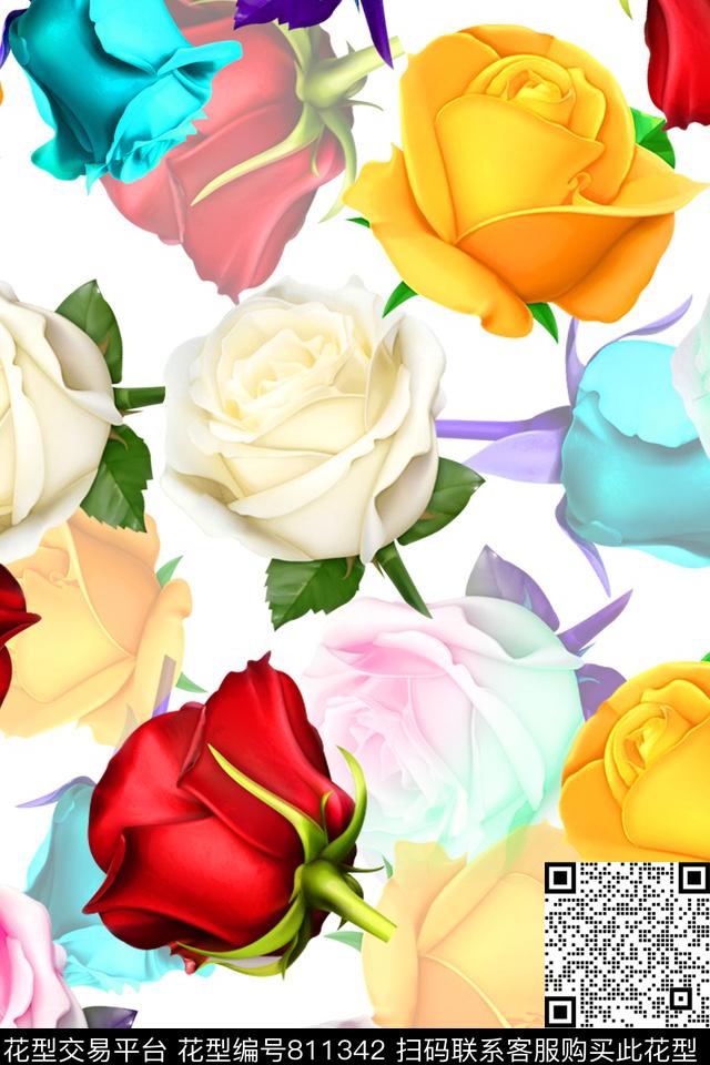 花卉写实炫光数码印花华亿平台下载（图片编号: 811342） - 瓦栏（Walan）
