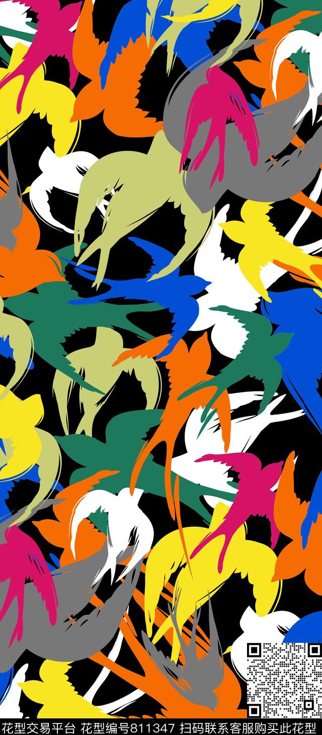 趣味手绘燕子传统印花华亿平台下载（图片编号: 811347） - 瓦栏（Walan）