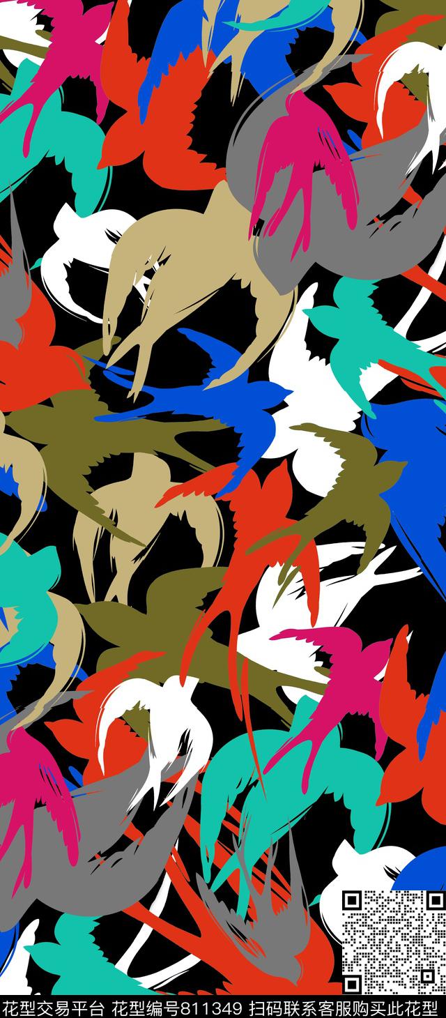 趣味手绘燕子传统印花华亿平台下载（图片编号: 811349） - 瓦栏（Walan）