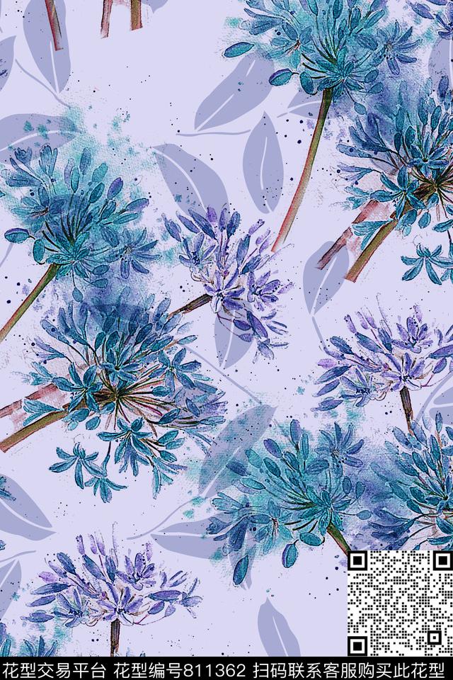 水彩叶子花卉数码印花华亿平台下载（图片编号: 811362） - 瓦栏（Walan）