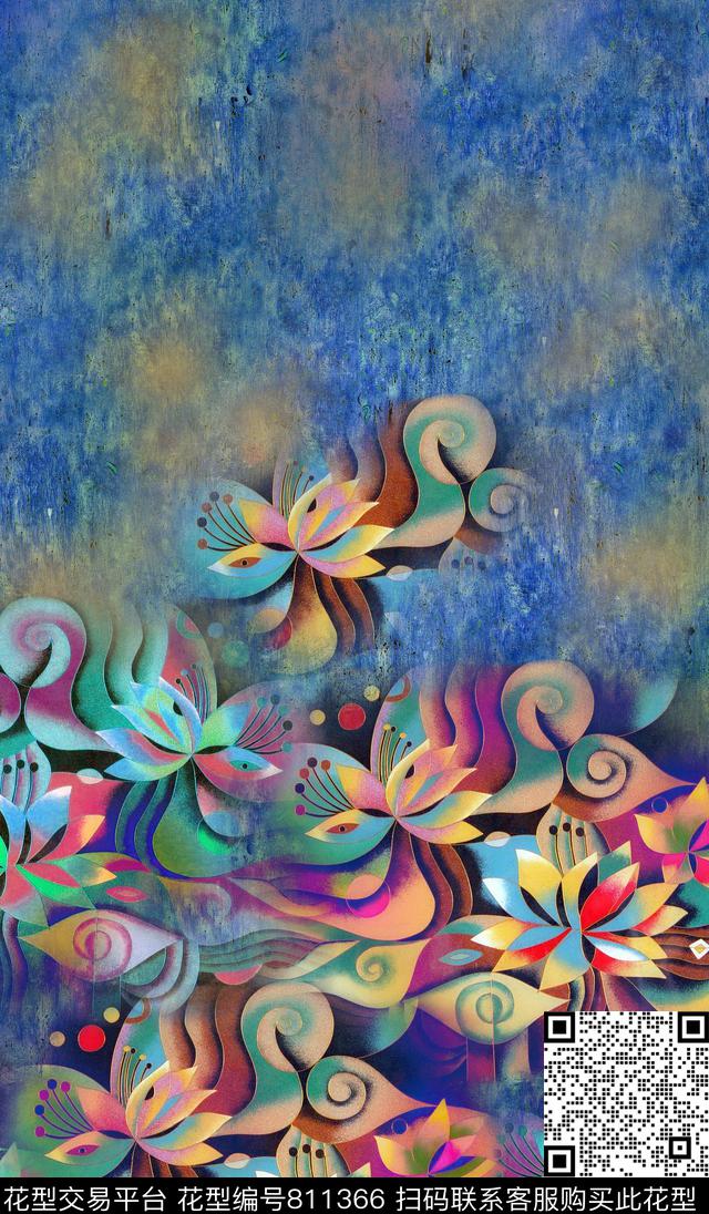 民族风几何花卉数码印花华亿平台下载（图片编号: 811366） - 瓦栏（Walan）