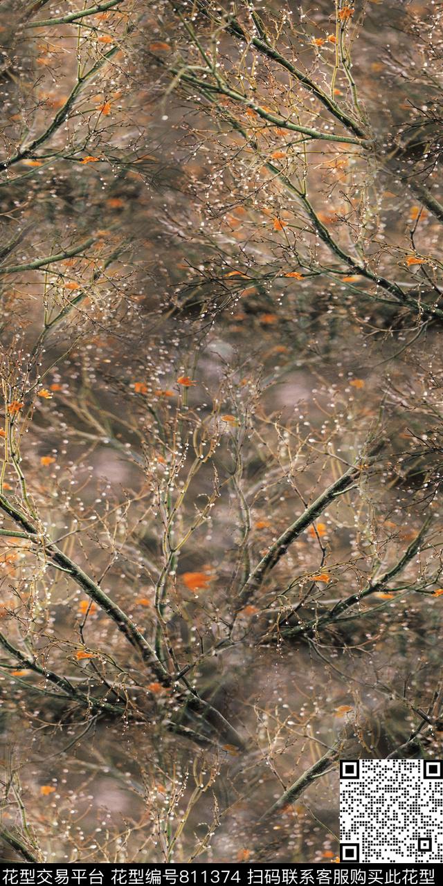 满版花小碎花树枝数码印花华亿平台下载（图片编号: 811374） - 瓦栏（Walan）