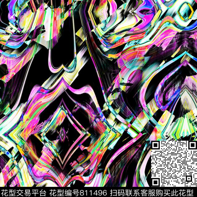 几何水彩不规则几何数码印花华亿平台下载（图片编号: 811496） - 瓦栏（Walan）