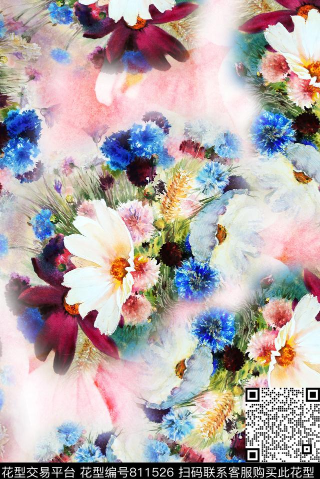 雪纺水彩抽象数码印花华亿平台下载（图片编号: 811526） - 瓦栏（Walan）