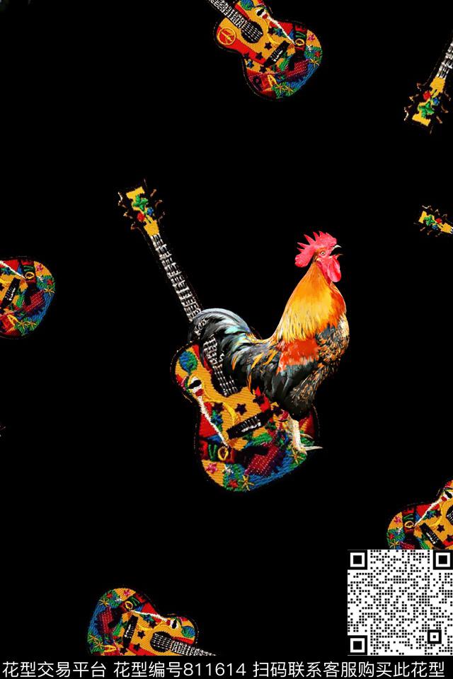 吉他公鸡男装夹克华亿平台数码印花华亿平台下载（图片编号: 811614） - 瓦栏（Walan）