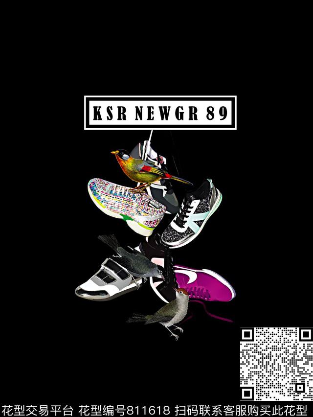 鞋子几何鸟数码印花华亿平台下载（图片编号: 811618） - 瓦栏（Walan）