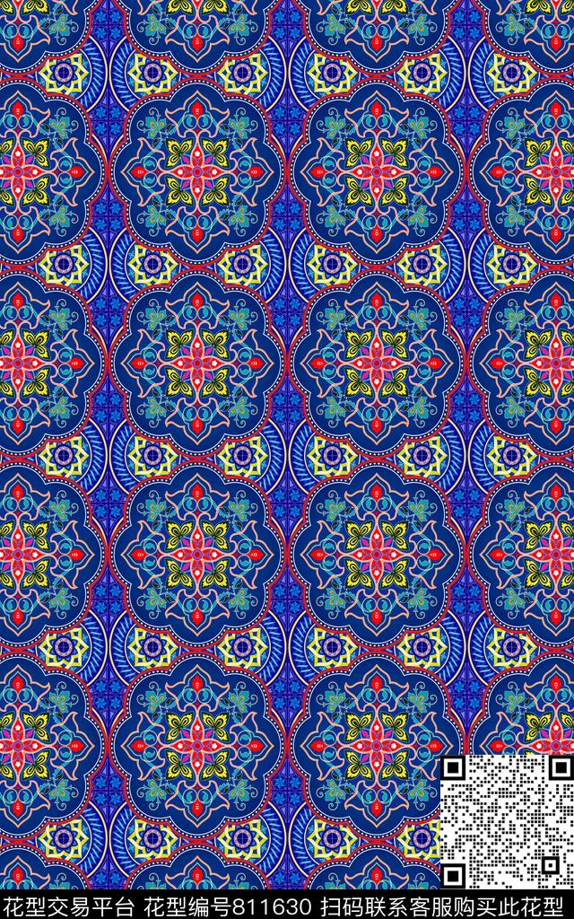 抽象手绘水彩画几何纹理民族风数码印花时尚潮流女装裙子彩绘印花欧美复古北非印花风格数码印花华亿平台下载（图片编号: 811630） - 瓦栏（Walan）