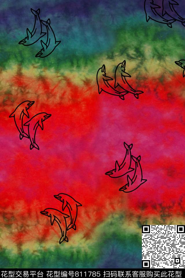 海豚印染油画数码印花华亿平台下载（图片编号: 811785） - 瓦栏（Walan）