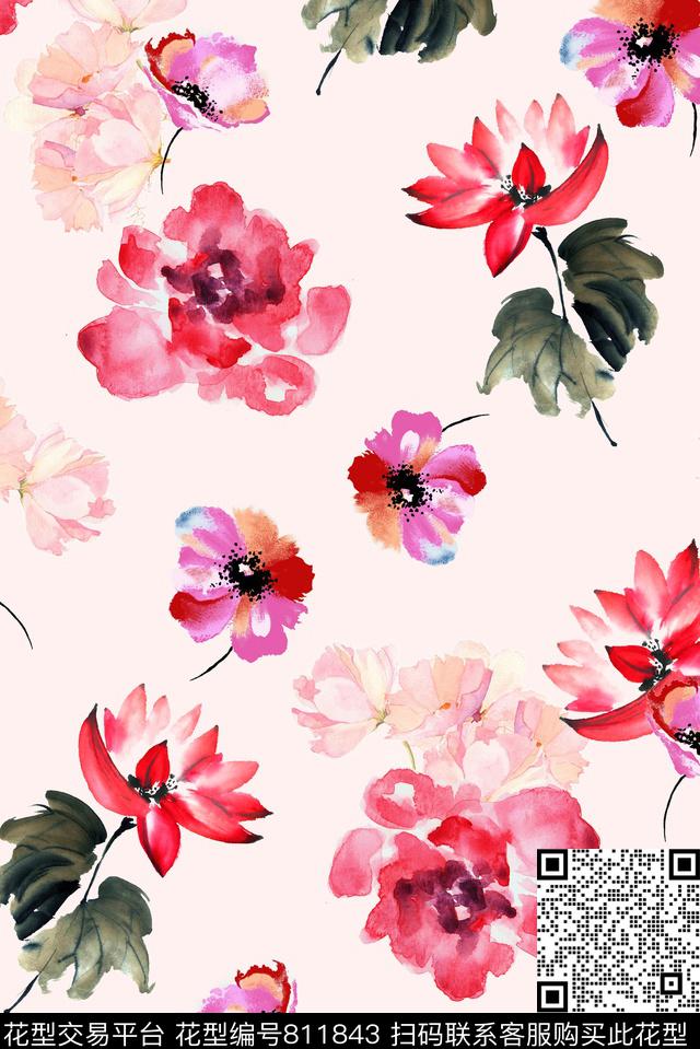 大花花卉花朵数码印花华亿平台下载（图片编号: 811843） - 瓦栏（Walan）