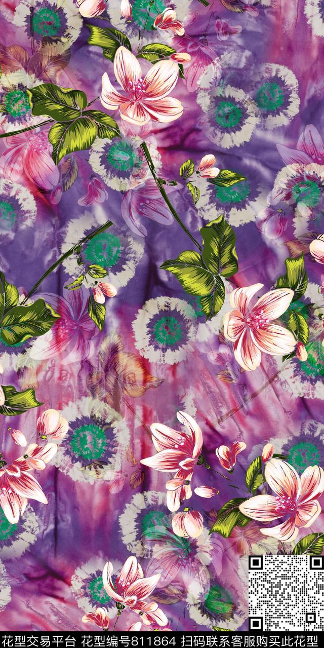 乱花兰花牡丹数码印花华亿平台下载（图片编号: 811864） - 瓦栏（Walan）