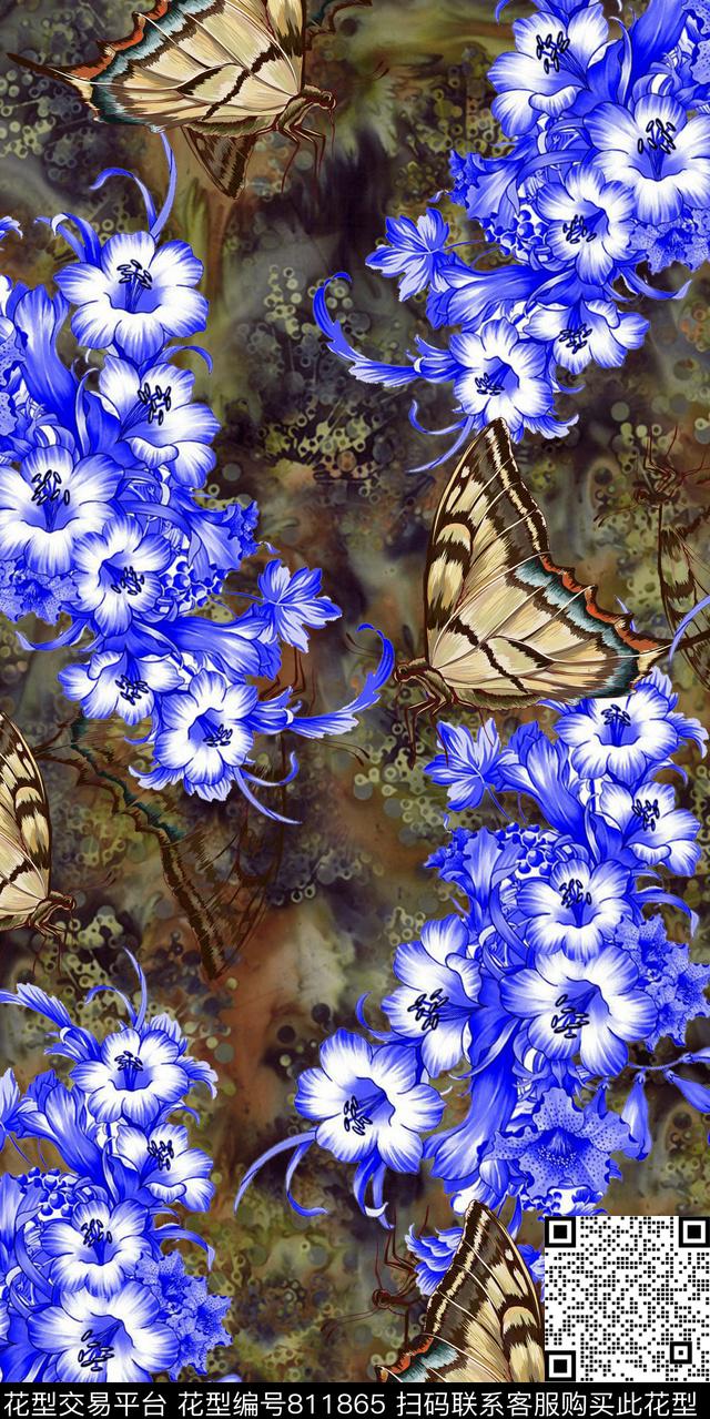 玉兰花牡丹兰花数码印花华亿平台下载（图片编号: 811865） - 瓦栏（Walan）