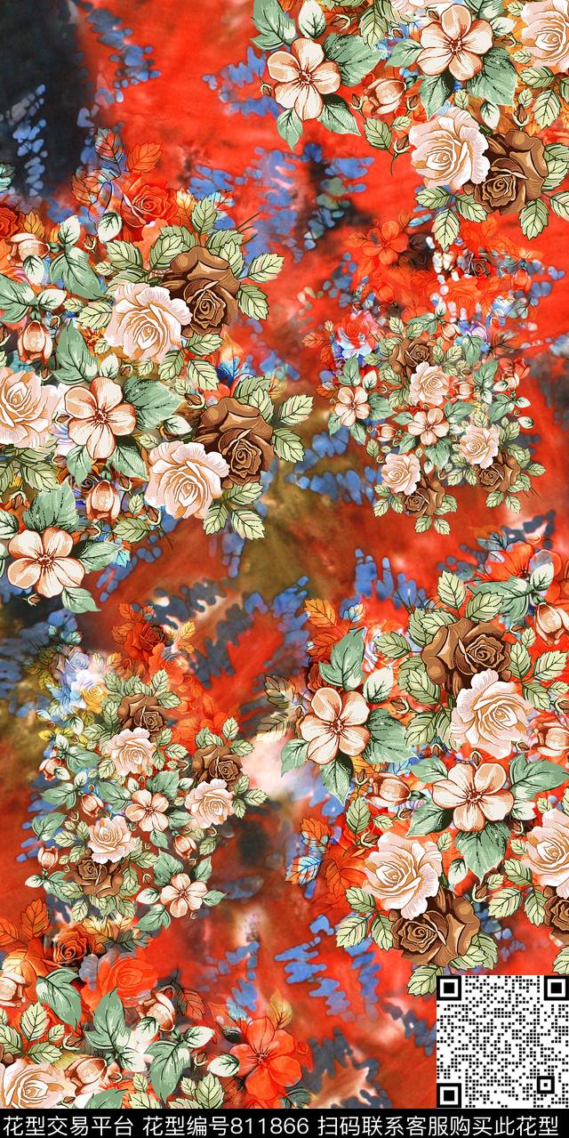 百合牡丹玉兰花数码印花华亿平台下载（图片编号: 811866） - 瓦栏（Walan）
