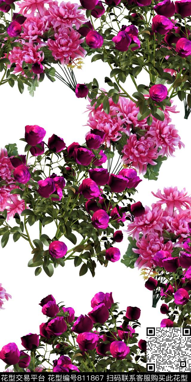 牡丹郁金香三色堇数码印花华亿平台下载（图片编号: 811867） - 瓦栏（Walan）